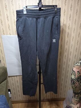 Adidas Originals Trefoil Sweatpants Mens Large Black Joggers Zip Pockets Tapered
